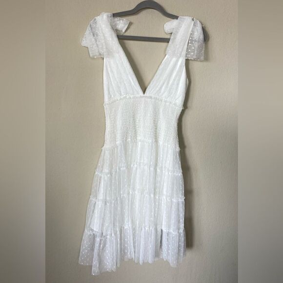 Cinq a Sept Valeria Midi White Dress Ruffle Size 4 - Picture 10 of 13